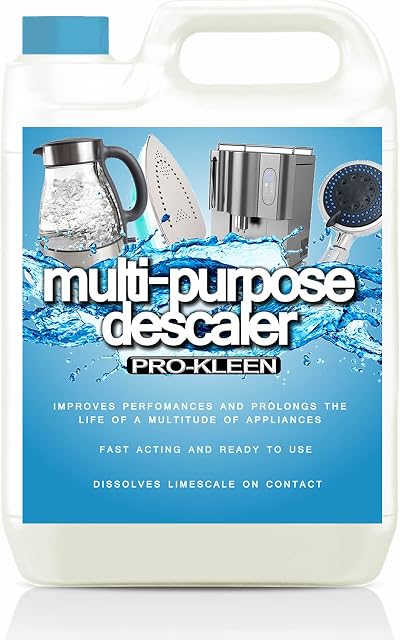 Pro-Kleen Descaler Liquid Multi-Purpose Descale - Fast-Acting Concentrate & Dissolves Limescale on Contact! - Provides 62 Kettle Treatments - Optimises Performance & Prolongs Life of Coffee Machine, Kettle, Iron, Shower heads, Taps and More 5L