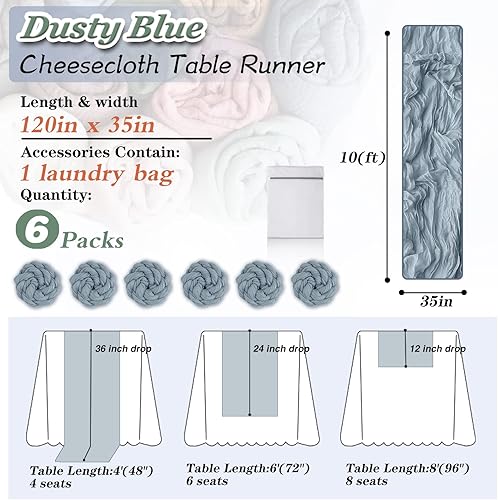Miniatura 8 de Camino de mesa de estopilla verde salvia, paquete de 2 caminos de mesa de gasa bohemia de 35 pulgadas de largo de 120 pulgadas de largo, tela
