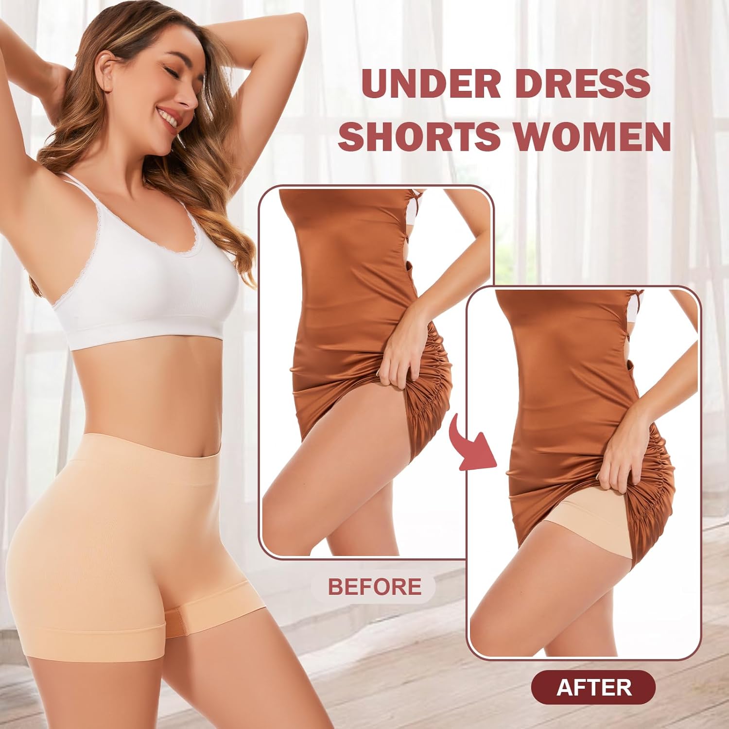 UUMIAER Slip Shorts for Women Under Dresses, Anti Chafing Boyshorts Panties Shapewear Yoga Biker Shorts - Image 3