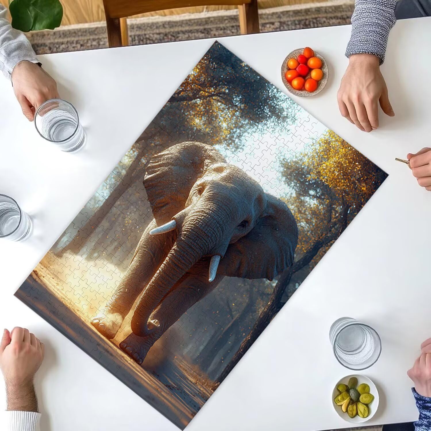 Puzzle 1500 sztuk, puzzle dla dorosłych, wyzwanie puzzle, puzzle dla całej rodziny, napis na plecach, prezenty dla kobiet, temat: (Słonie leśne) z-706