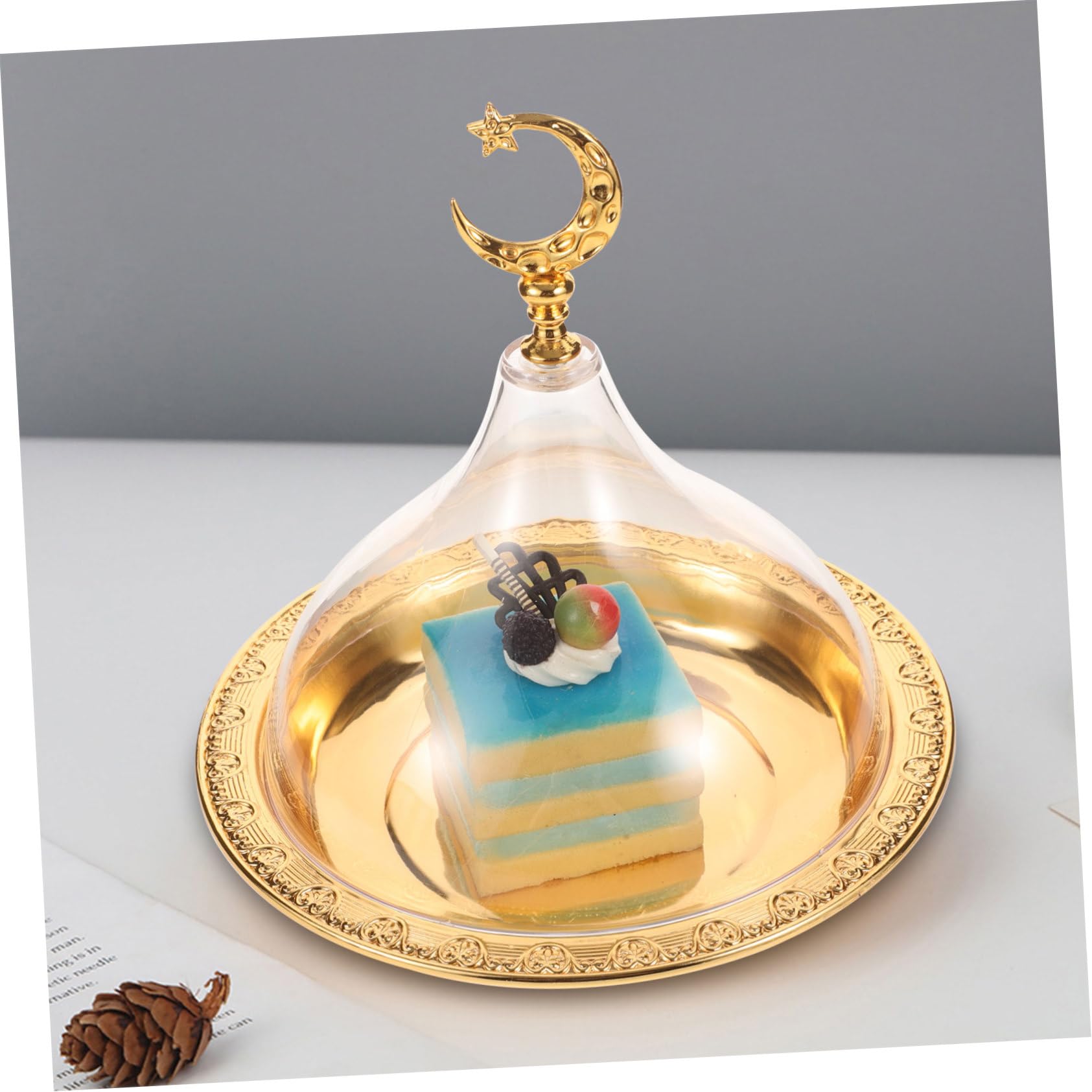 Zinklegierung Kuchenplatte mit Acryldeckel 1 Satz | Gold, Elegant, Dekorativ, Praktisch, Leicht zu Reinigen, für Hochzeit und Viele Anlässe