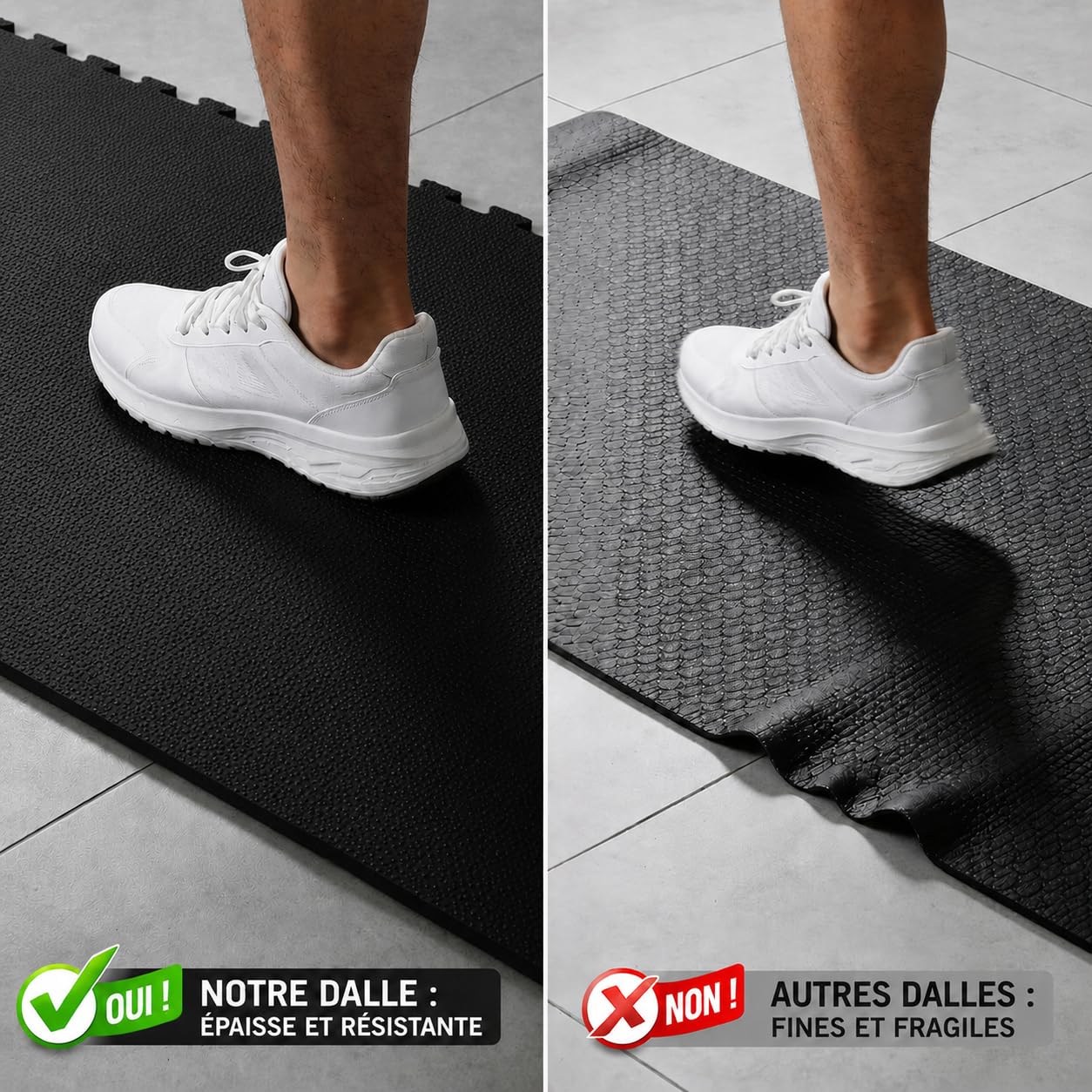 LPVS Tapis de Sol - Dalles Protection Sport - 18 Dalles Mousse 1.2 cm Épaisseur + 27 Bordures - Antidérapant Anti Bruit - Puzzle Fitness - Idéal Gym Banc Salle Sport Garage Tatami - sans BPA