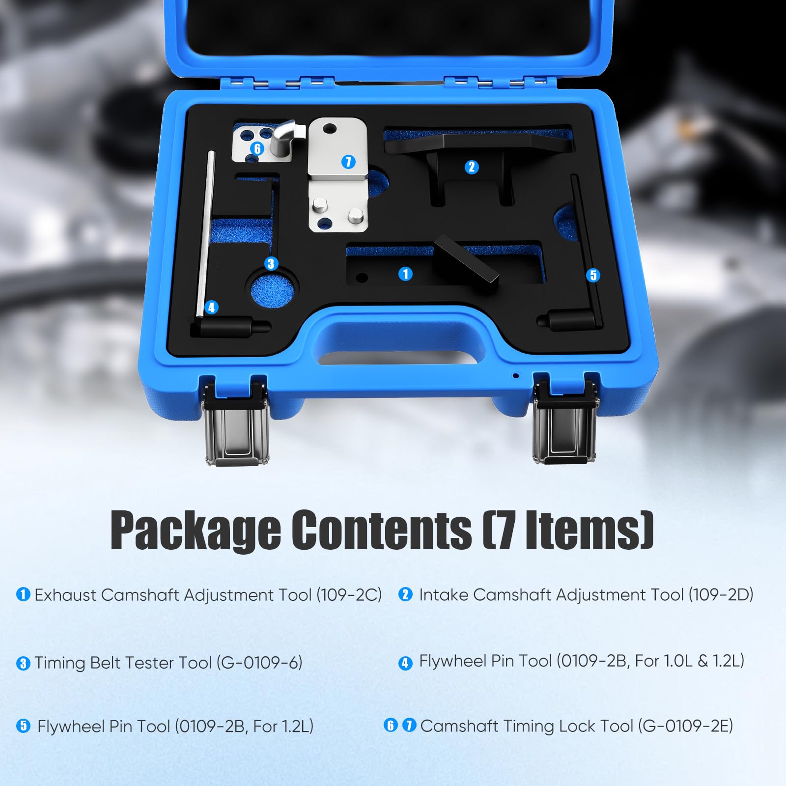 Set di attrezzi per la regolazione del motore 1.2 PureTech, compatibile con Citroen Peugeot Opel 1.2 GDI VTi VVT, motore a benzina, 7 pezzi, strumento di bloccaggio albero a camme e strumento di