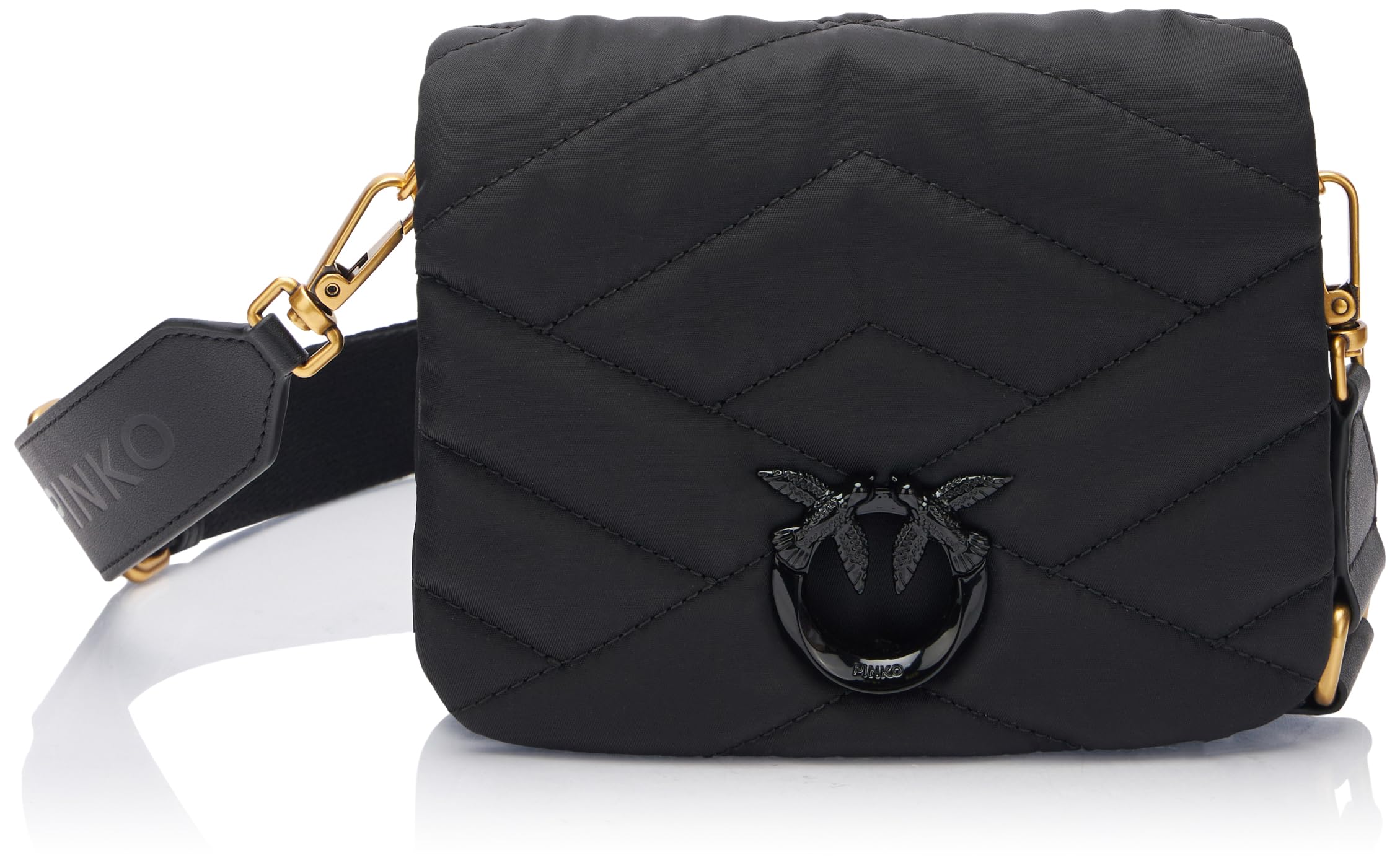 Pinko Women Love Click Puff Baby Recycled Nylon Puzzle Quilt Bag