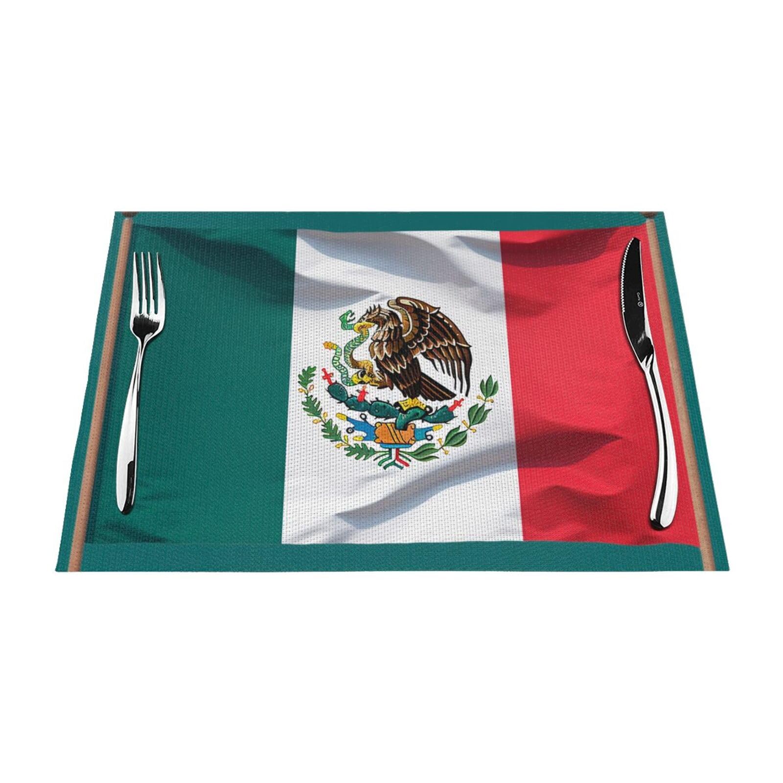 Flag of Mexico Printed PVC Placemat 6 PCS for Kitchen Dining Table Heat-resistand Washable Table Mats 18x12 in