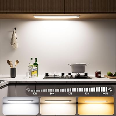 OUILA LED Armario con Sensor de Movimiento, 43CM Regulable Adhesiva, 3 Modos de Color, 2500 mAh USB Recargable Luz Nocturna para Cocina, Escaleras, Pasillo, Garaje