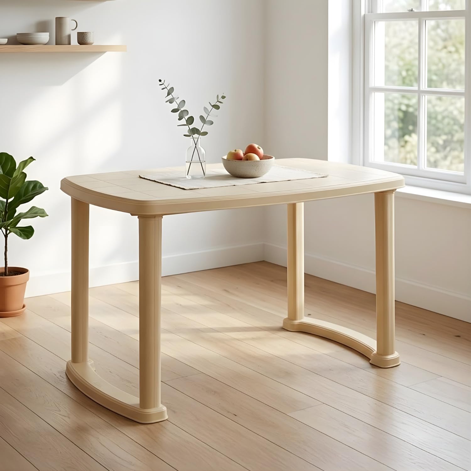 Nilkamal Marvel Rectangular 4 Seater Virgin Plastic Dining Table for Dining Room | Indoor & Outdoor |Home Office | Hotel, Café and Restaurants | 1 Dining Table |Color Marble Beige-image-14