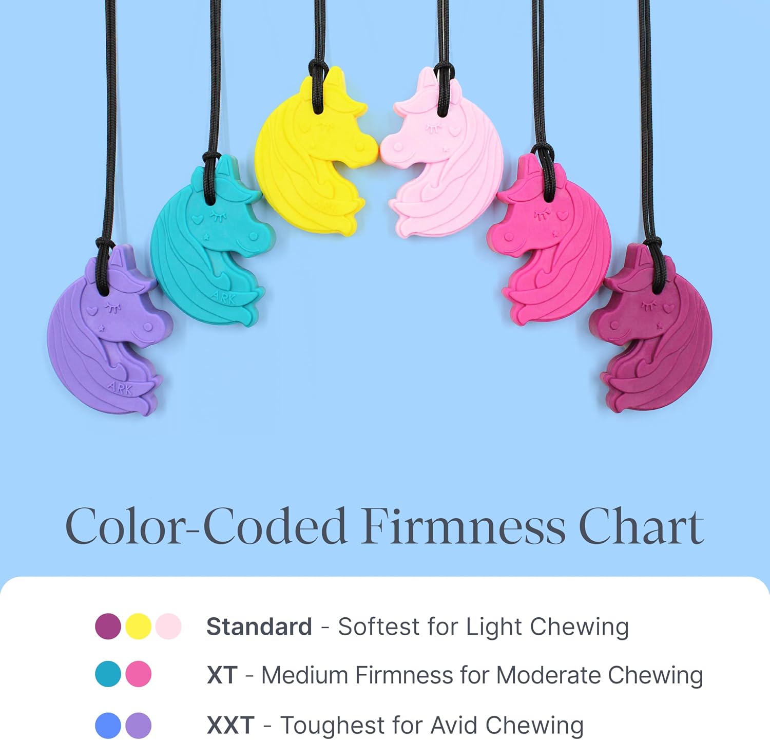 ARK Chewnicorn™ Sensory Chew Necklace, Chew Necklaces for Sensory Kids and Adults, Oral Fidget for Autism, ADHD, SPD, Anxiety, Medical-Grade Sensory Chew Necklace, XT, Firm, Hot Pink