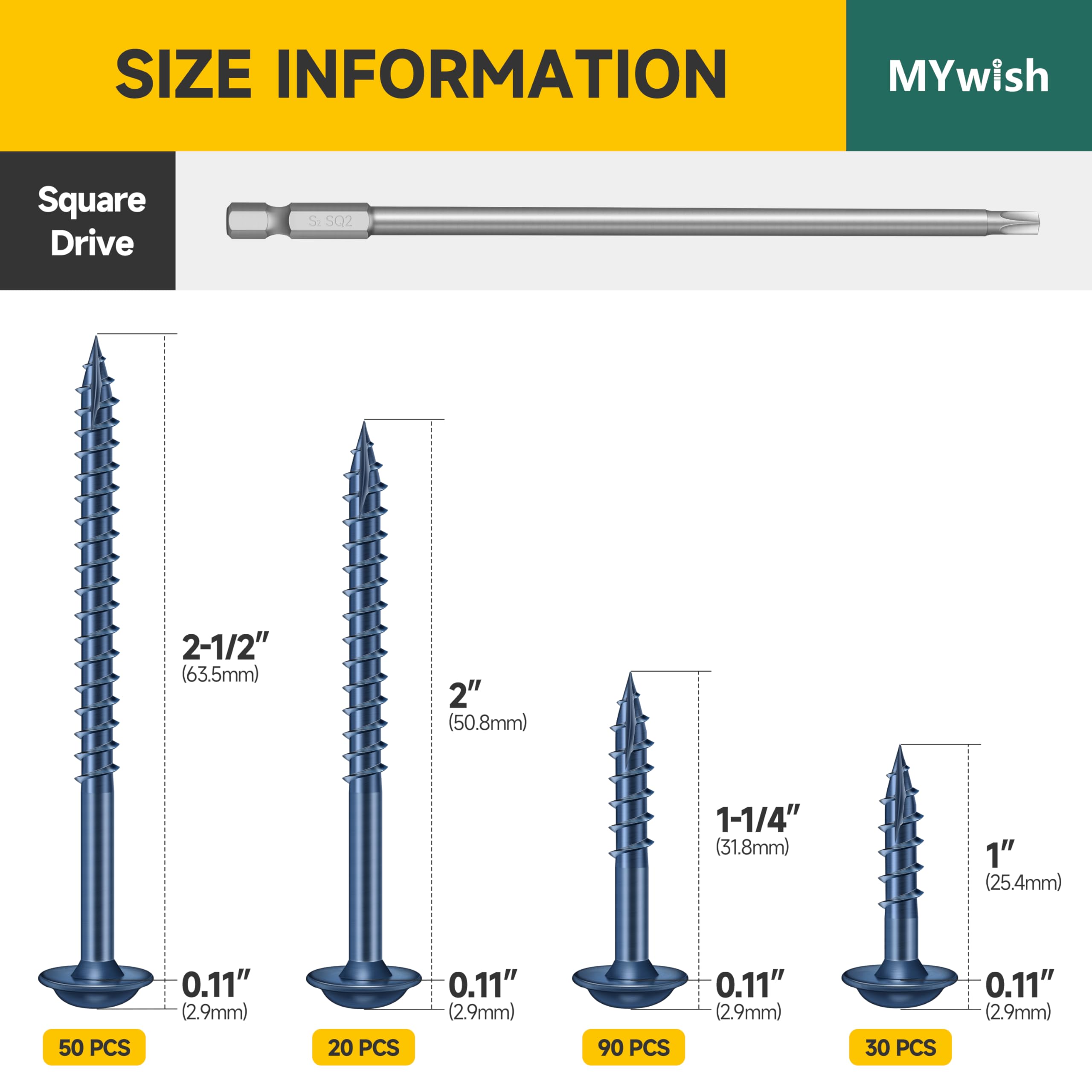 400-Piece Pocket Hole Screws Assortment – 4 Sizes #8 X 1" To 2-1/2", Blue Coated Coarse Thread Self-Tapping