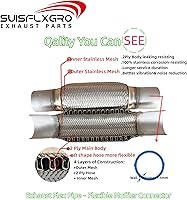 Vista 3 de Tubo Flexible de Escape SUISFLXGRO Universal Tipo 100% Acero Inoxidable Para Carga Pesada y Autos (1 PC, 2X8X12)