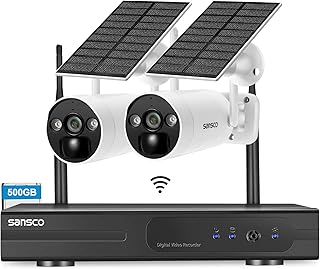 SANSCO Wire-Free Solar Battery Powered Security Camera System, 10 Channel 2K NVR Wireless Recorder with 500GB Hard Drive, 2x 4MP Outdoor WiFi IP Camera with Solar Panel, Night Vision, 2 Way Audio