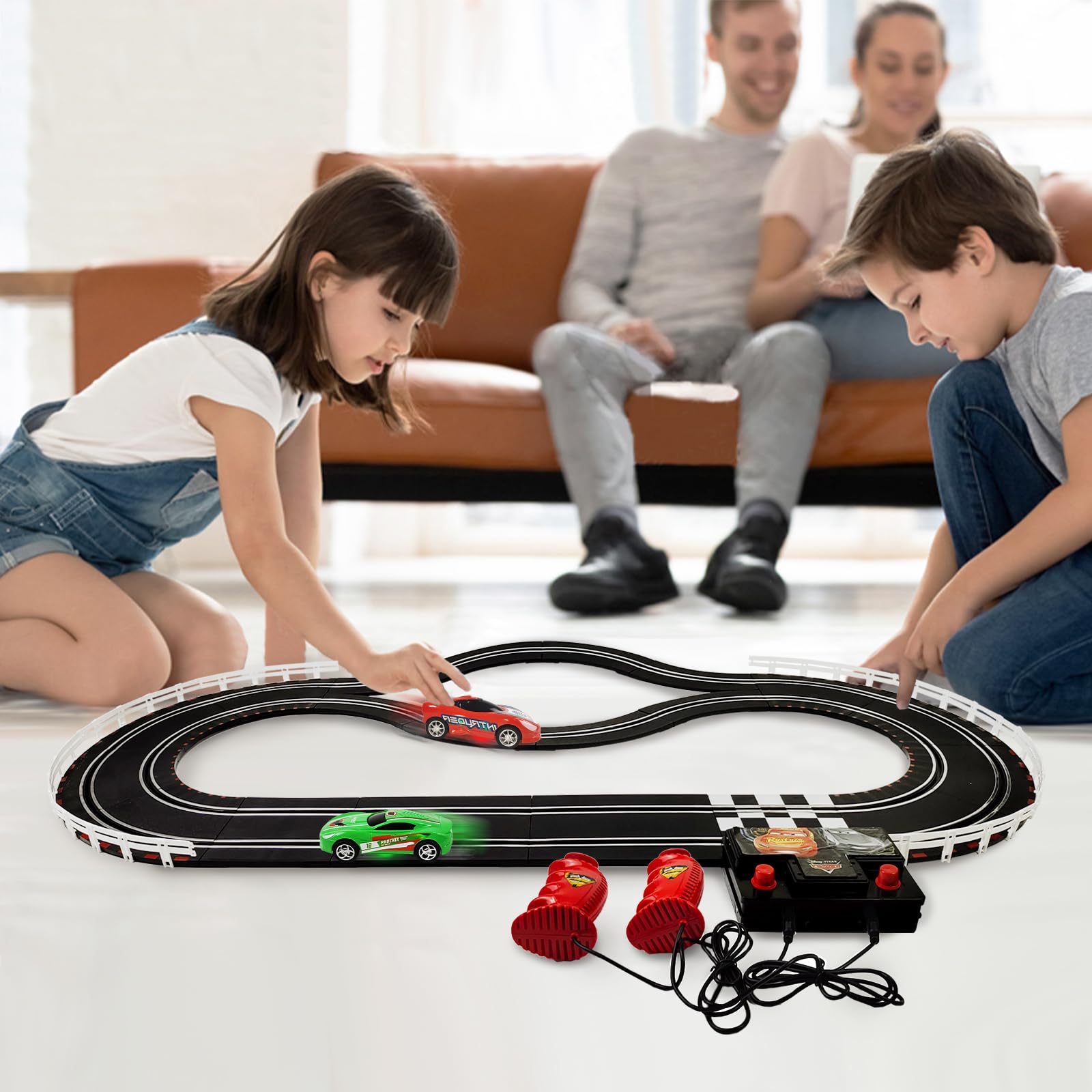 Slot Car Racing Track Sets 4 Slot Cars Electric Lightning McQueen Remote Control Car Toys Storm Battery-Powered 1:43 Scale with Dual Racing and 2 Controllers RC Car Kids 3 Years and Up