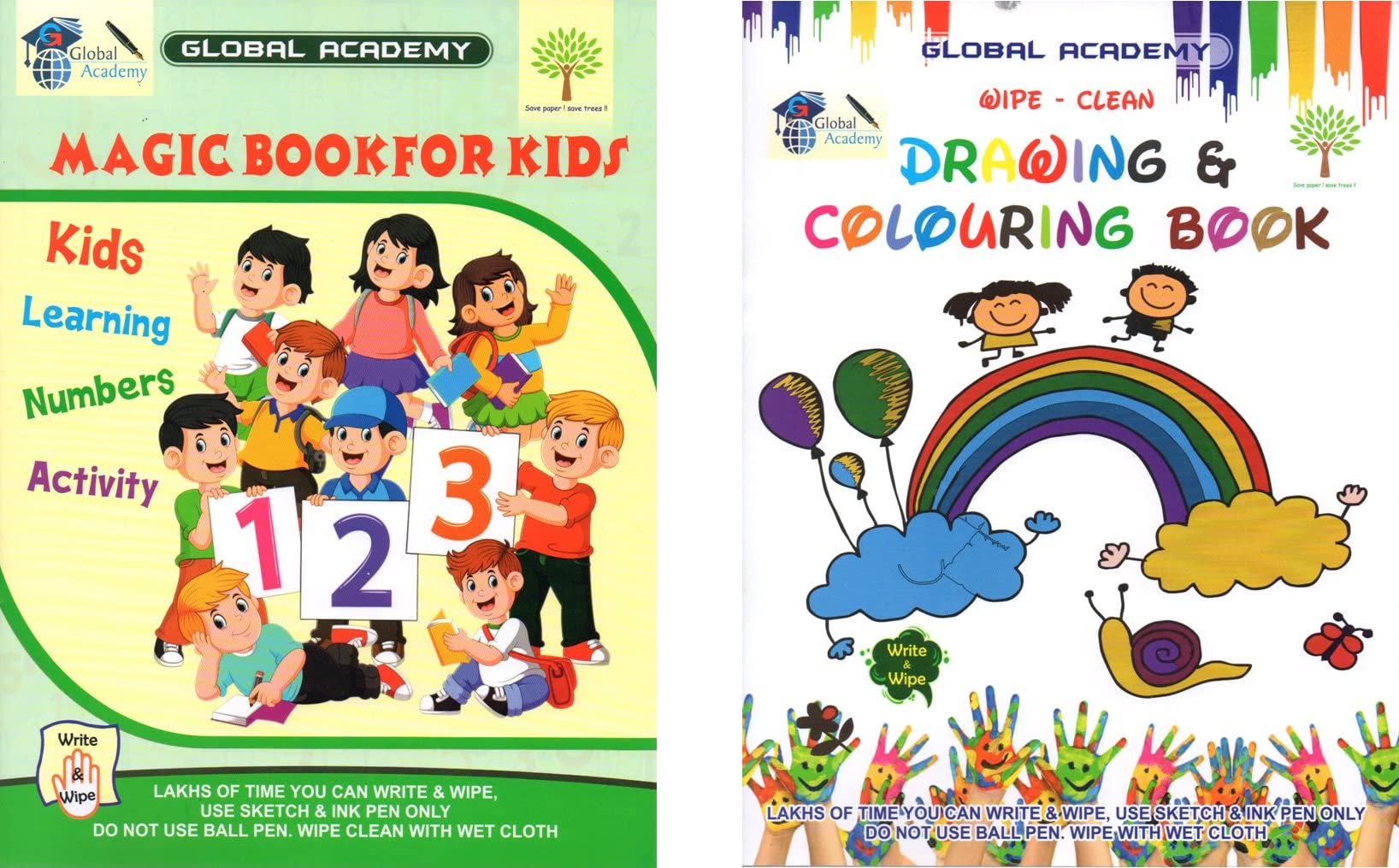 Kids Learning Numbers Activity Book + Drawing & Colouring Book For Kids | Reusable Write & Wipe Book | Write & Draw Lakhs Times|Save Paper| [Paperback] Global Academy [Paperback] Global Academy