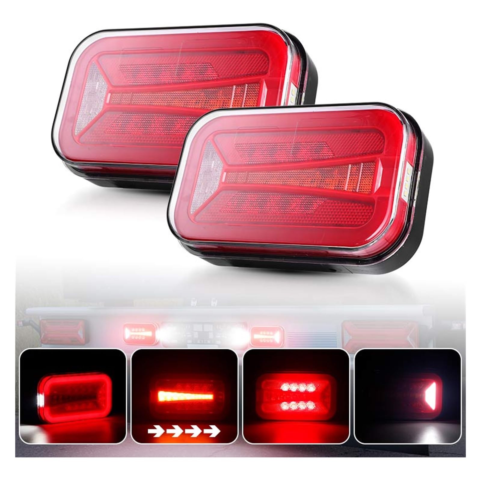 Piloto Trasero Para Camión Remolque Furgoneta 12V 24V Rojo Blanco Combinación Luces Traseras LED Lámpara Señal Giro 6,5 Pulgadas Parada Freno