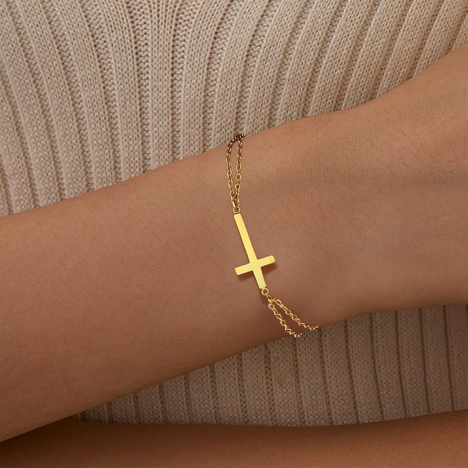 Cross Bracelet for Women Gold Cross Charm Bracelets Pearl Dainty Bead Chain Jewelry Religious Faith Christmas Birthday Gifts - Image 3