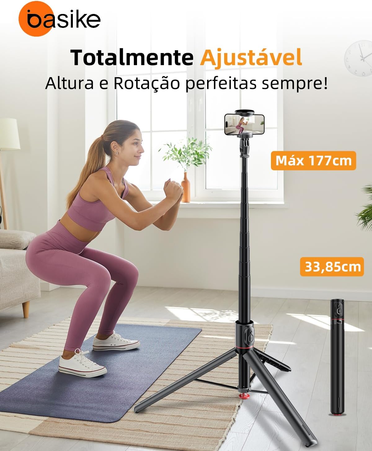 Basike Tripé para Celular – Bastão de Selfie Dobrável 177cm com Abertura Automática, Rotação Dupla 360° e Controle Remoto Magnético Destacável, 3 em 1 Pau de Selfie para Selfies e Transmissão ao Vivo Basike Tripé para Celular – Bastão de Selfie Dobrável 177cm com Abertura Automática, Rotação Dupla 360° e Controle Remoto Magnético Destacável, 3 em 1 Pau de Selfie para Selfies e Transmissão ao Vivo