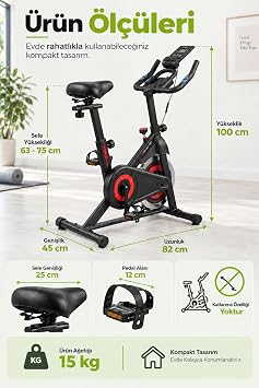 Kochler Spin Kondisyon Bisikleti – 4 kg Volanlı, Ayarlanabilir Dirençli Egzersiz Bisikleti Kırmızı