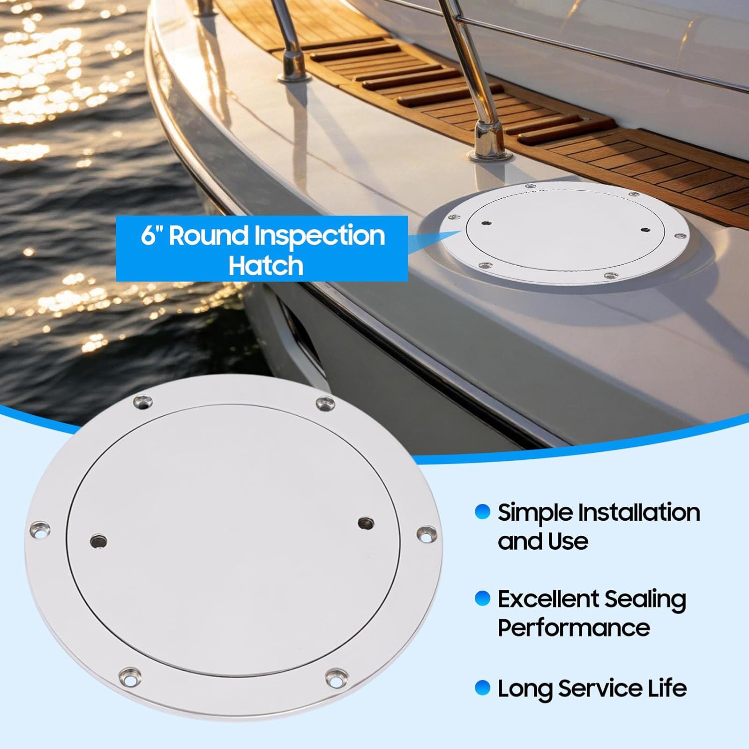 6" Deck Plate Hatch, 316 Stainless Steel Boat Hatch Deck Plate Boat Round Inspection Hatch Boat Access Hatch Marine Access Hatch for Ships, RV, Outdoor Facilities (Silver)