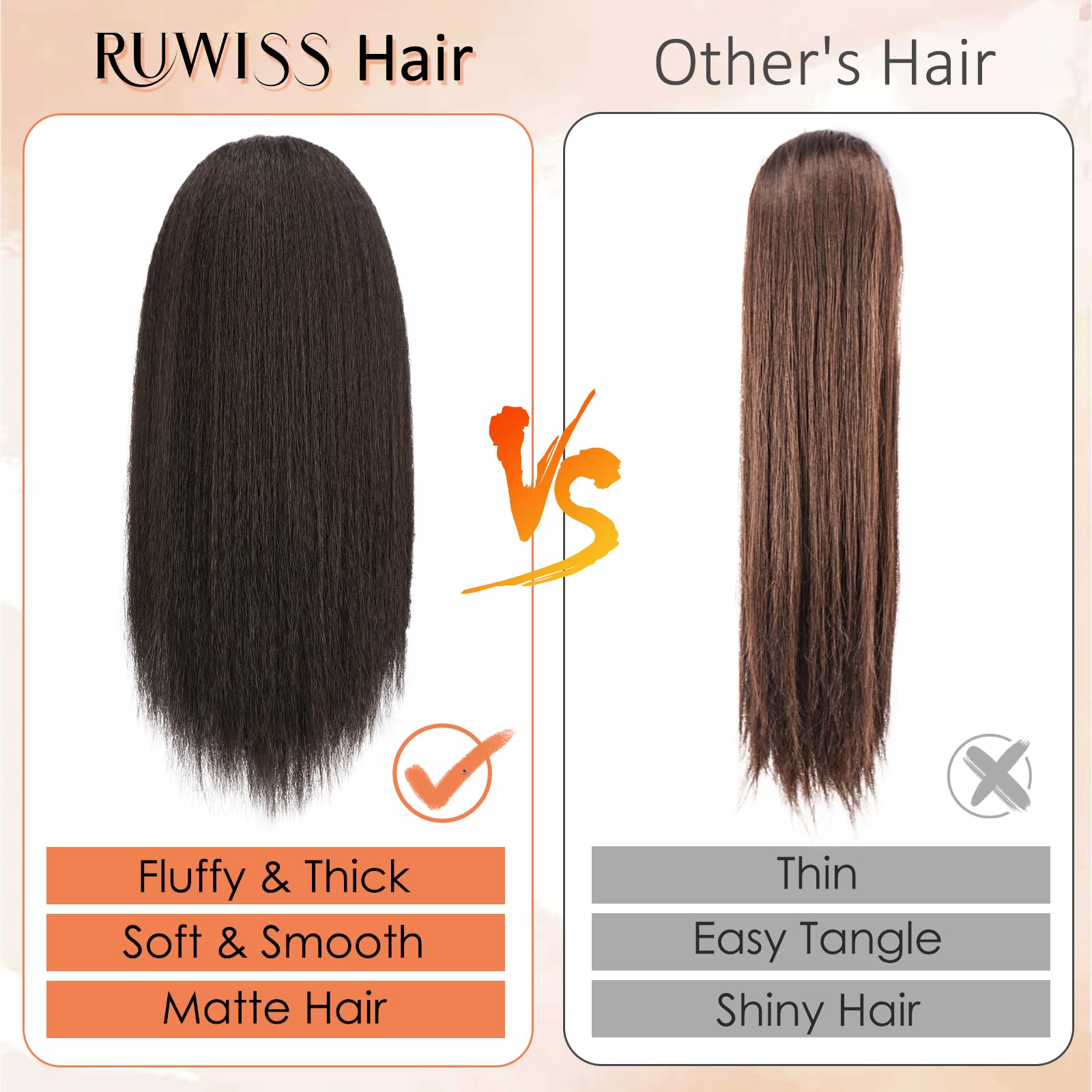 RUWISS Drawstring Ponytail for Black Women Yaki Straight Ponytail Hair Extension 16 Inch Thick Pony Tail Clip in Synthetic Ponytail Hairpiece Dark Brown - Image 3