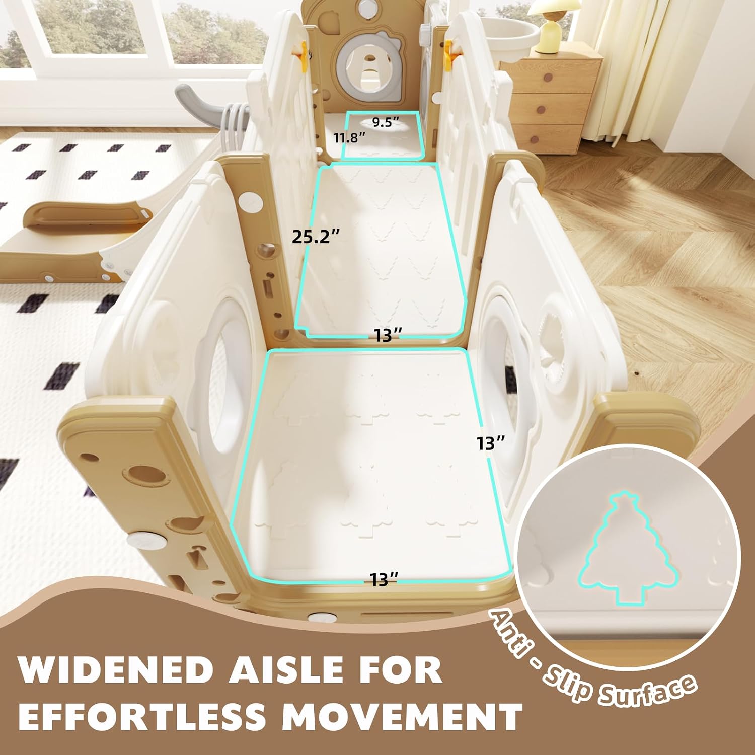 KORIMEFA 12 in 1 Toddler Slide and Swing Set - Baby Slide for Toddlers 1-3 with Ring Toss and Basketball Hoop, Indoor Outdoor Toddler Playset Playground, Coffee