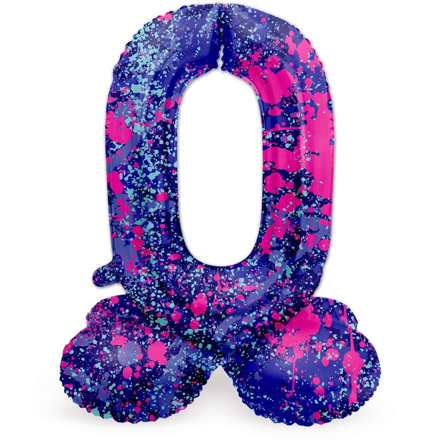 Folat 63920 Standing 0 Paint Splash Purple Space 72 cm Birthday Decoration Balloon Number No Helium Required, Bunt, Standard Size