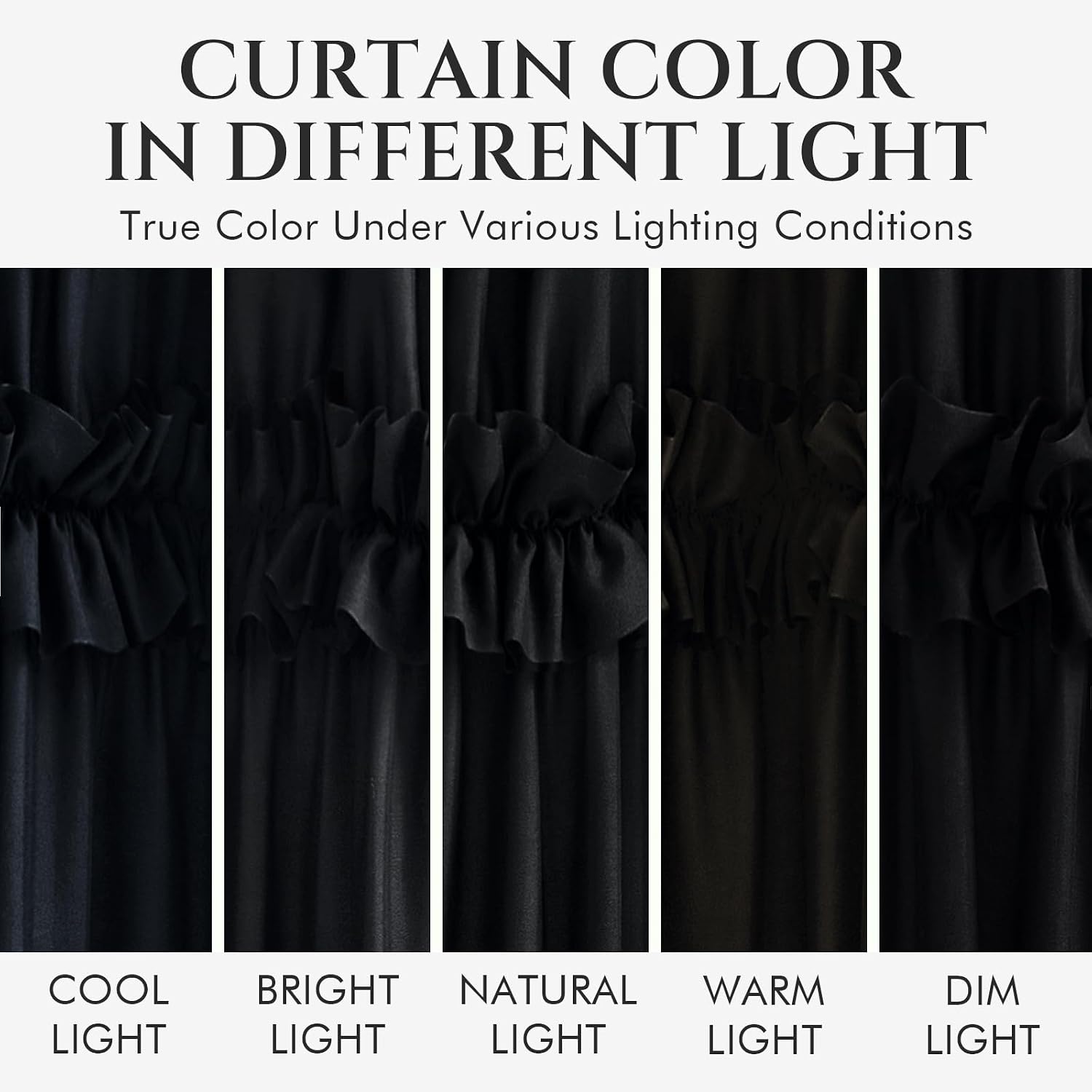 Seasonwood Black Shower Curtain Elegant Ruffle Shower Curtain with Ruched & Bow Vintage Farmhouse Shower Curtains for Bathroom Boho Bathroom Decor(Black,72x72 Inches)