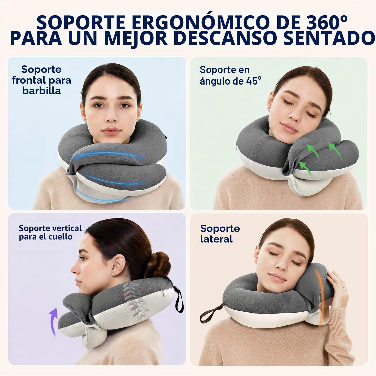 BUYUE Almohada de viaje para el cuello para aviones, reposacabezas de 360° para dormir en vuelos largos, kit con máscara de ojos contorneada 3D, tapones para los oídos y bolsa de almacenamiento (para