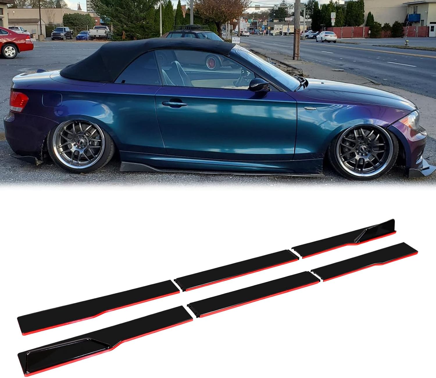 JMTBNO Universal 2.2M/86.6inch Black Side Skirt Extension Splitter fit, Rocker Panels Side Trim Spoiler Extension Lip Bottom Line, Rocker Panel Lip Splitter Diffuser