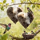 WesGen Handmade Bird Nesting Heart Refillable, 4 Bags Natural Bird Nesting Materials Included, Hummingbird Houses Winter Shelter & Garden Art Gift for Bird Lovers, Outdoor Garden Yard Decoration