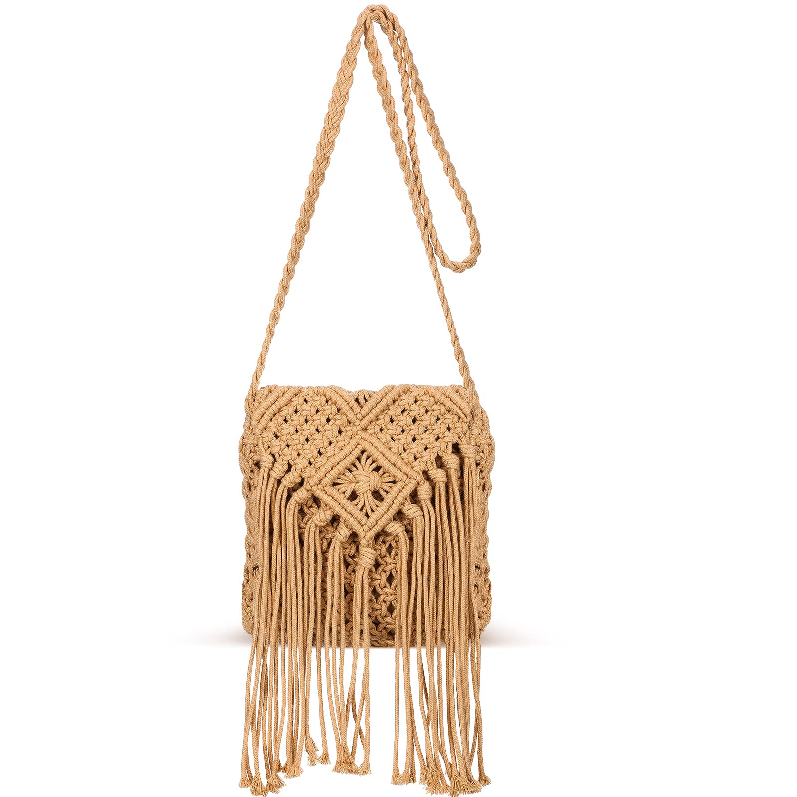 MEGAUK Borsa A Tracolla Con Frange In Paglia Intrecciata - Colore Beige/Marrone Chiaro/Rosa - Dimensioni 20x17 Cm - Chiusura Con Cerniera, Elegante E Alla Moda