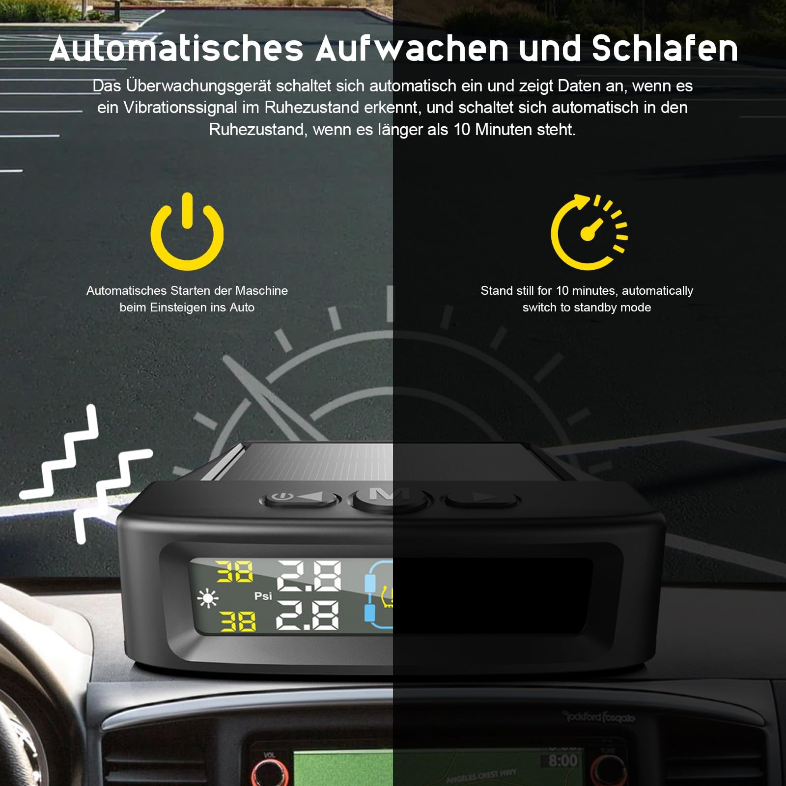1 Set Reifendruckkontrollsystem für Skoda Karoq 2021-2024, Solar Funk RDKS Reifendruckmesser LCD Display Auto Reifen Sensor Warnung Alarmsystem