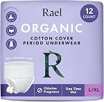 Rael Organic Cotton Cover Overnight Underwear - Panty Style Pad, Unscented, Disposable Period Underwear, Postpartum, Teen, Maximum Coverage (Size S-M, 12 Count)