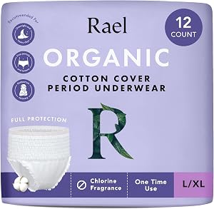 Rael Disposable Period Underwear, Organic Cotton Cover (Size L-XL, 12 Ct) | Leak Locker, Unscented, Extended Coverage for Women, Period Essentials, Postpartum Essentials, Feminine Care