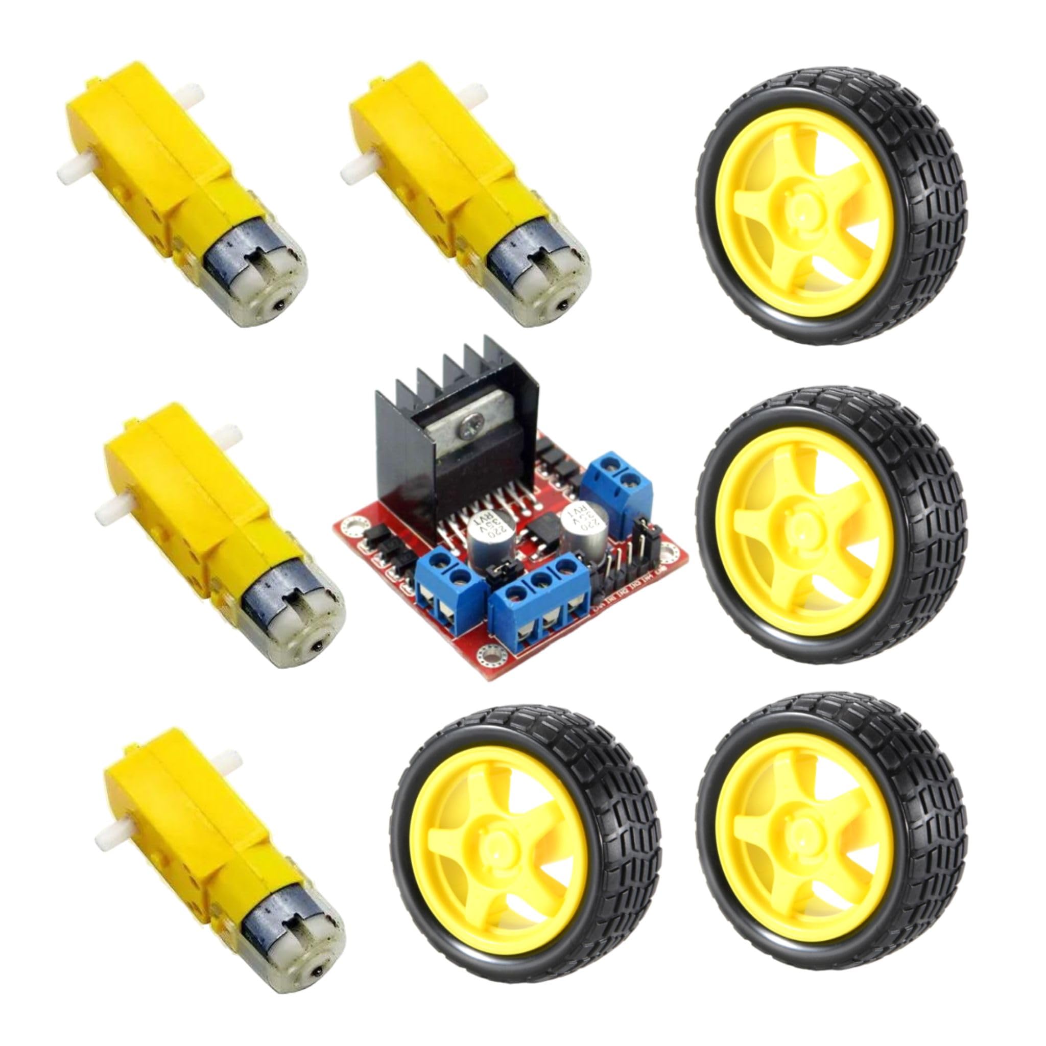 Robot Motor Control Kit 4 Dual-Shaft Motors, 4 Wheels, 1pc L298N Driver Module-image-24