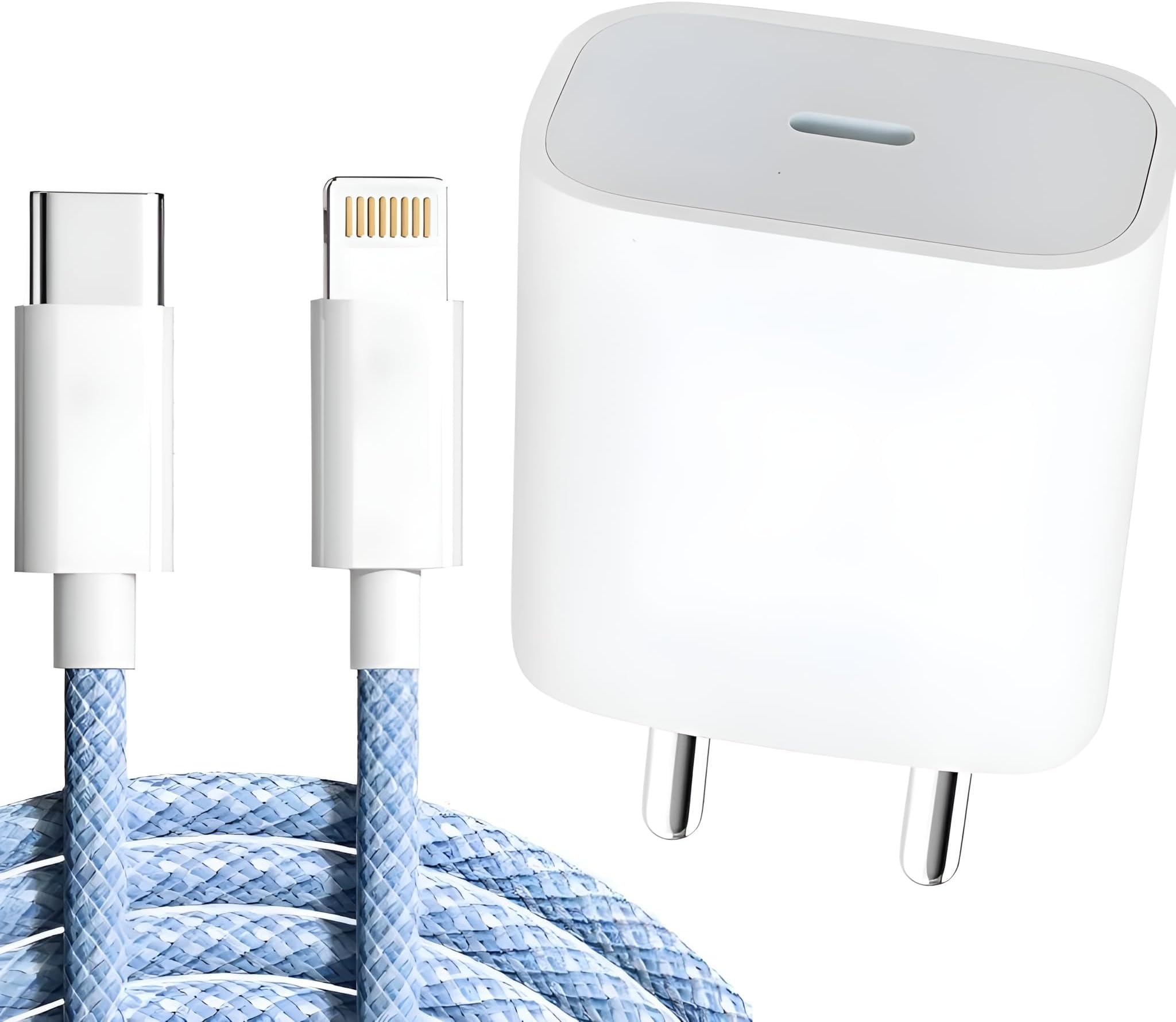 20W Fast USB C Charger Compatible with iPhone 14/14 Plus Pro Max/14 Pro Max/14 Mini/13/12 Max/Xs Max/XR/X/8Plus,iPad Adapter Devices with 1 Meter Nylon Braided Type-C to Lighting Data Cable PD, Blue