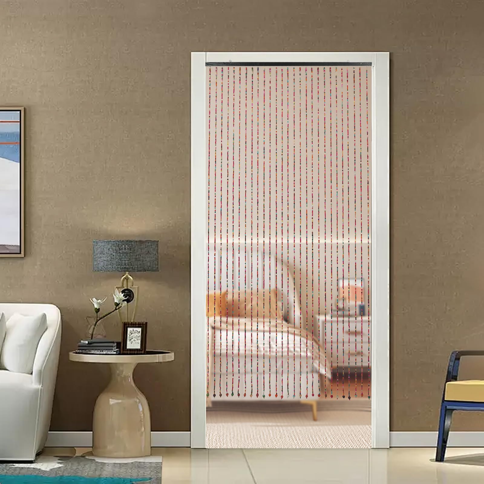Rideau de porte en perles de bambou - 90 x 175 cm - Rideau de perles en bois - Rideau anti-mouches - Séparateur de pièce - Rétro