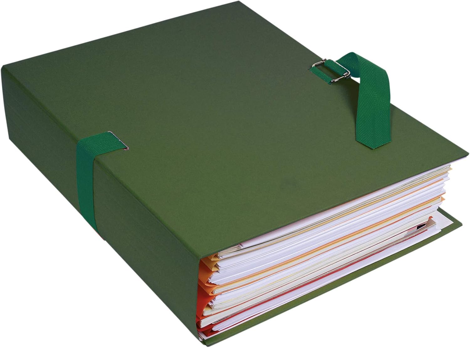 Exacompta - Ref 733E - Expanding Folder - 240 x 320mm in Size, Suitable for Storing A4 Documents, Expands Up to 13cm, Coloured Canvas with Matching Strap - Dark Green