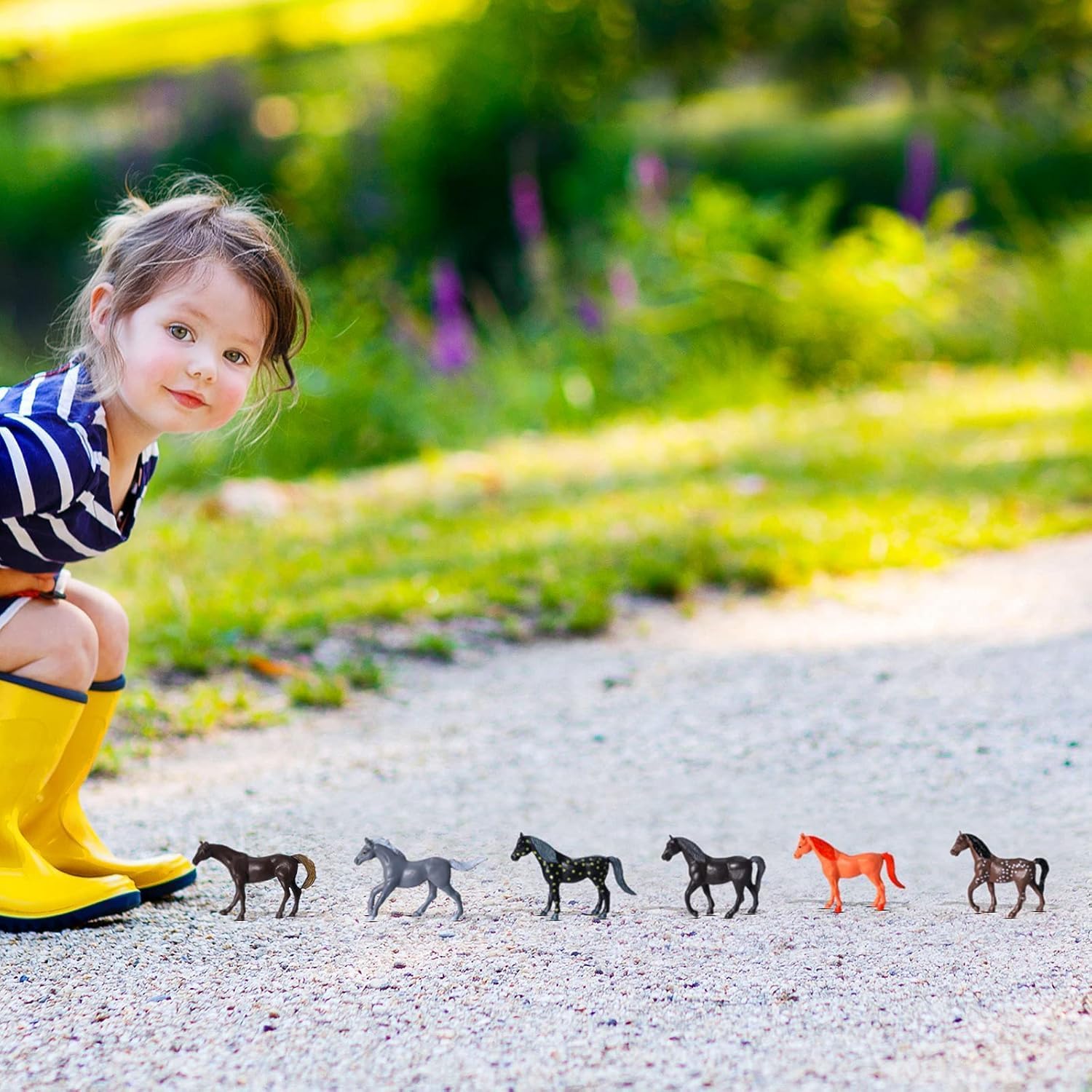 Skylety 40 Pcs Plastic Small Toy Horse Figurines Bulk Mini Horse Figurines Party Favor Decorations Realistic Model Toy for Girls Boys