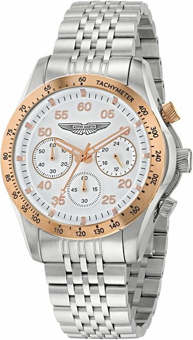 Aston Martin SGT Collection Luxury Mens Watch Timepieces with a Silver Bracelet Featuring a Stainless Steel Case and a White Dial