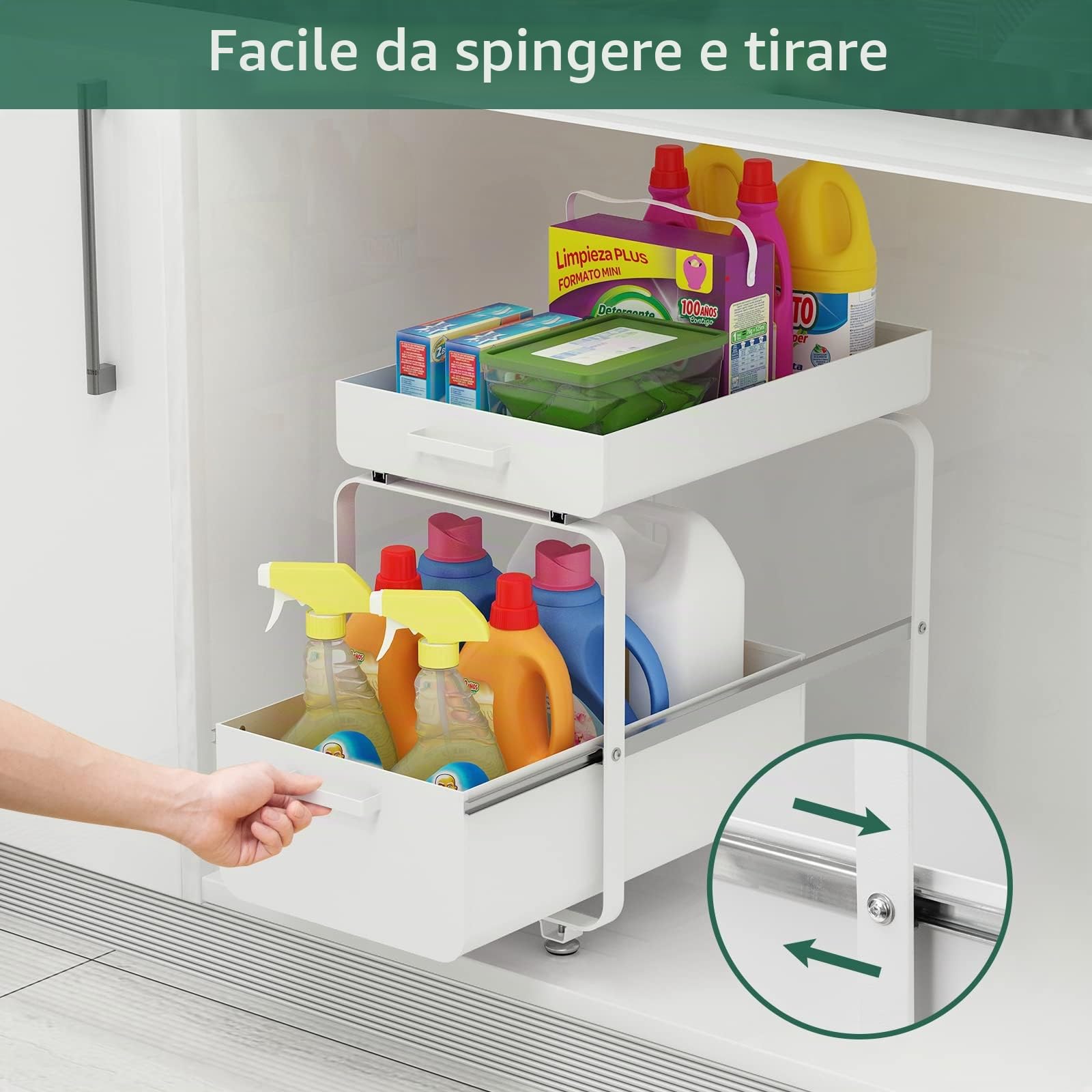 Todeco Organizzatore Sotto Lavandino 2 Livelli Acciaio Bianco | Estratto liscio umidità ventilato, struttura acciaio carbonio, ahorro spazio verticale, organizza gabinete pulito