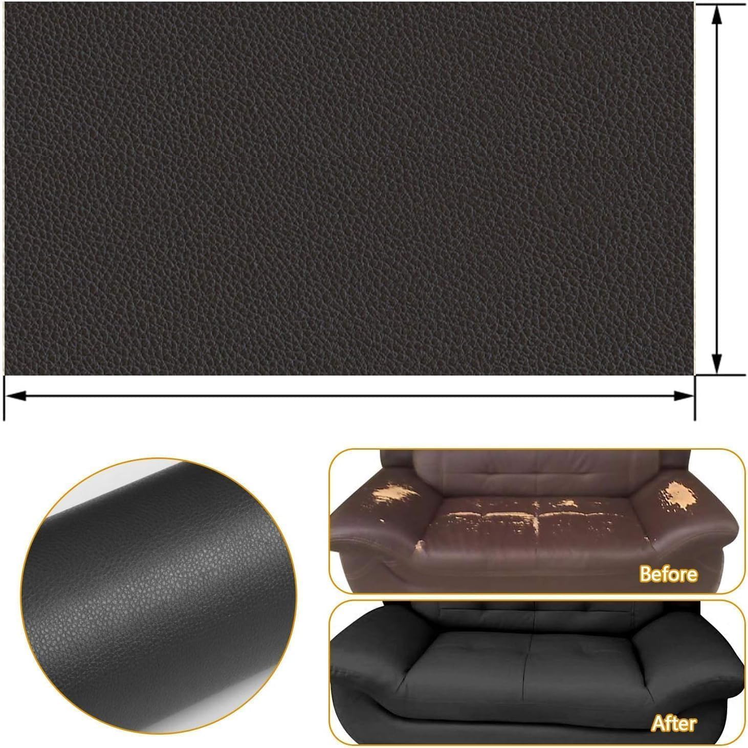 KINJORU Black Leather Repair Patch – 30x60cm Self-Adhesive Waterproof Sheet for Sofa, Car Seat, Furniture, Bags, Jackets – Durable Vinyl Leather Repair Tape for Couches & Upholstery 4