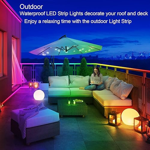 Miniatura 3 de LETIANPAI Tira de luces LED para exteriores de 200 pies, impermeable, 1 rollo, tiras de luz LED exteriores IP68 con aplicación y control remoto,