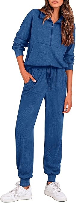 PRETTYGARDEN Women's Fall 2 Piece Lounge Sets Zip Up Sweatshirt Jogger Pants Sweat Track Suits Travel Outfit Winter Clothing