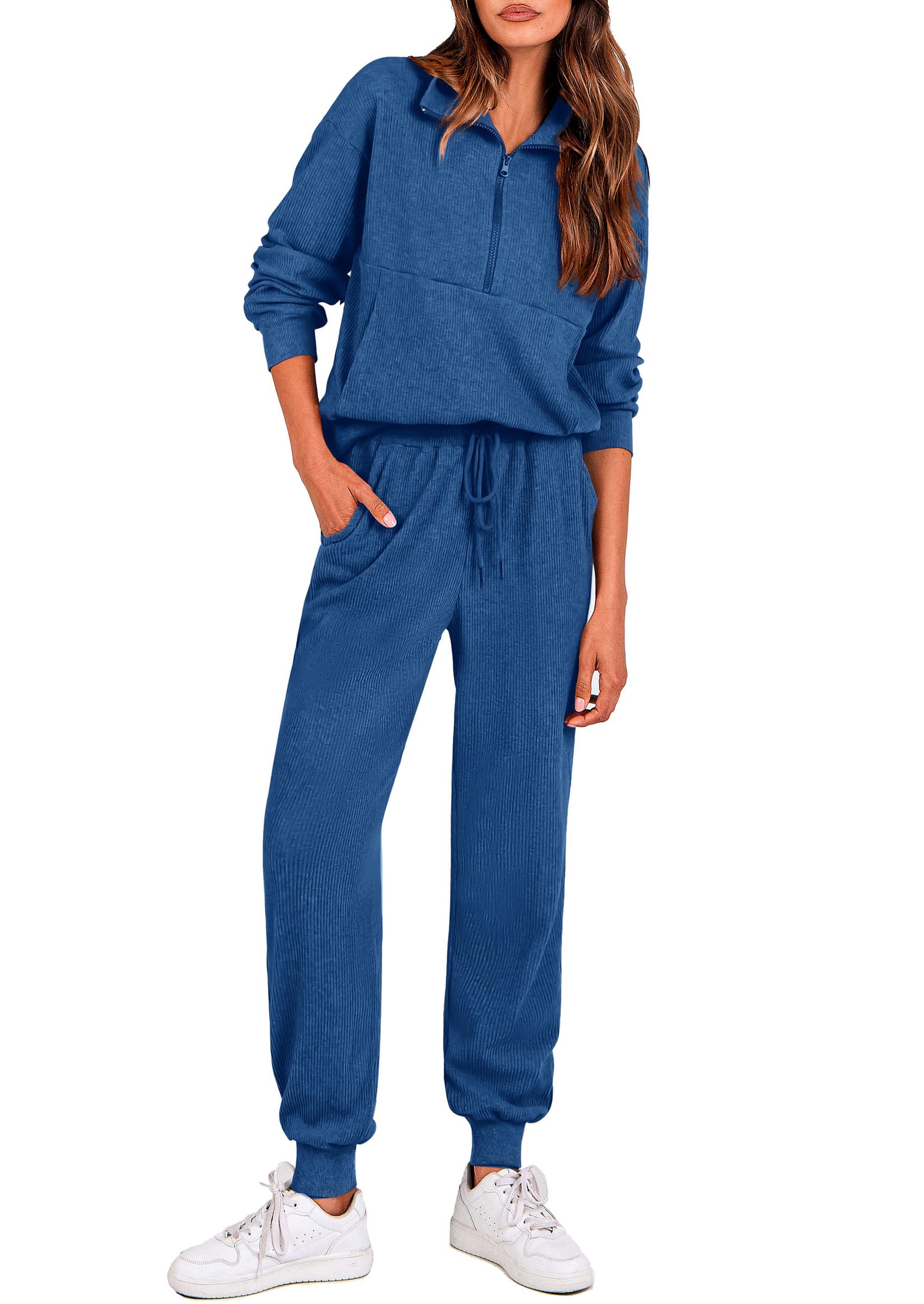 PRETTYGARDEN Airport Travel Outfit Women Ribbed Knit Matching Lounge Sets