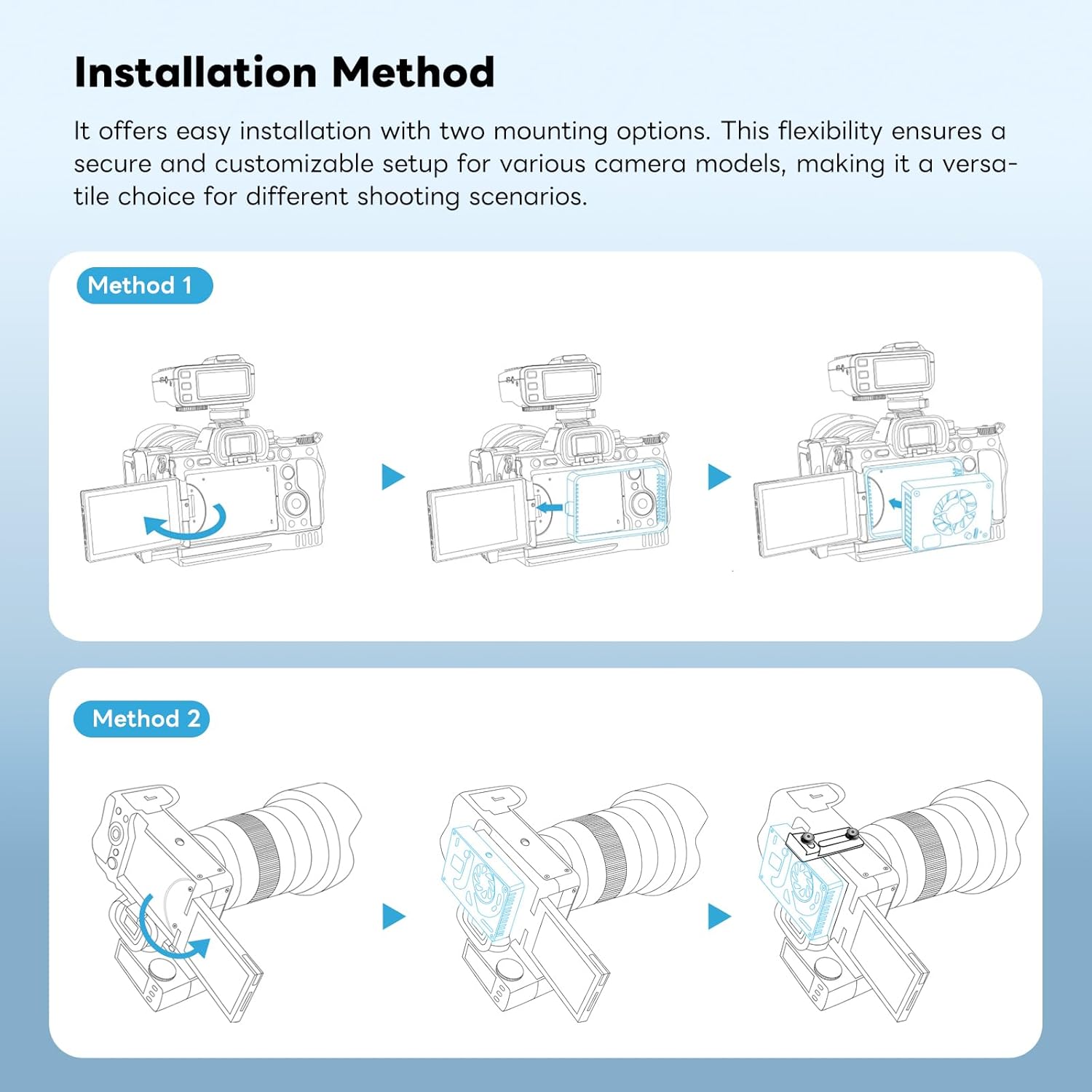 Camera Cooling Fan, External Cooling System with Built-in Battery, TEC Semiconductor Cooler, Compatible with Sony ZV-E10/ZVE1/A7M4/A6700/A7C, Fuji XT4, Canon R6/R7/R10 etc
