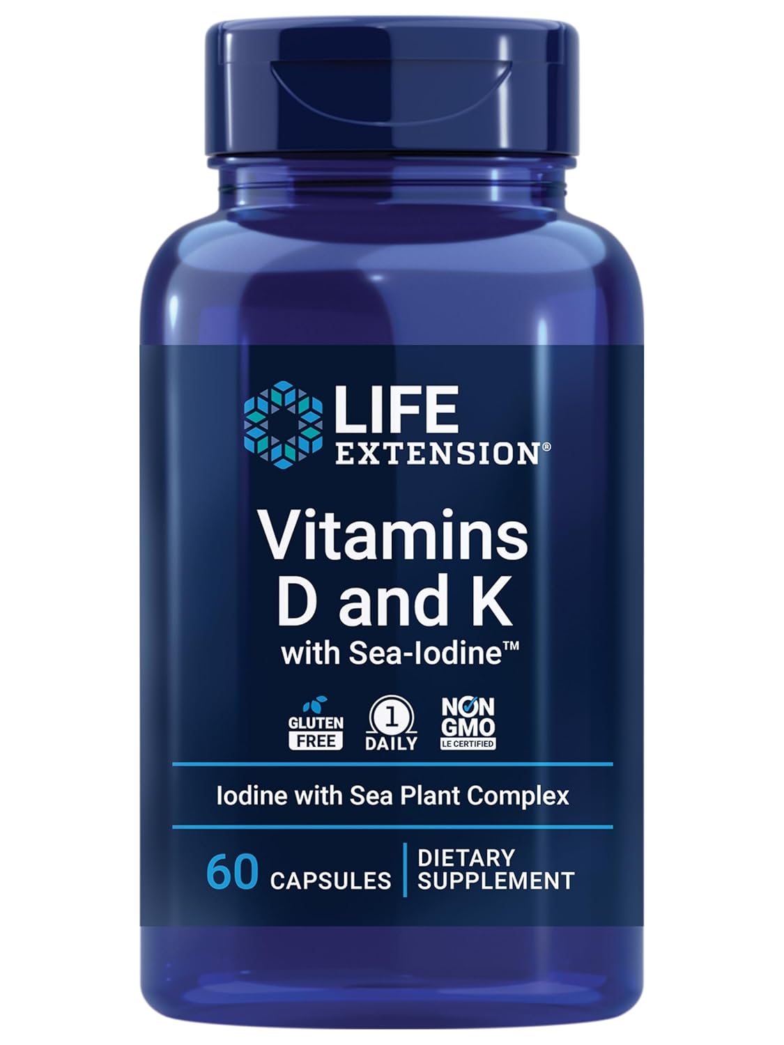 Life Extension Vitamins D and K with SeaIodine Bone Brain Thyroid Arterial Support Non GMO Once Daily Gluten