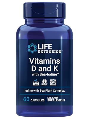 Life Extension Vitamins D and K with SeaIodine Bone Brain Thyroid Arterial Support Non GMO Once Daily Gluten
