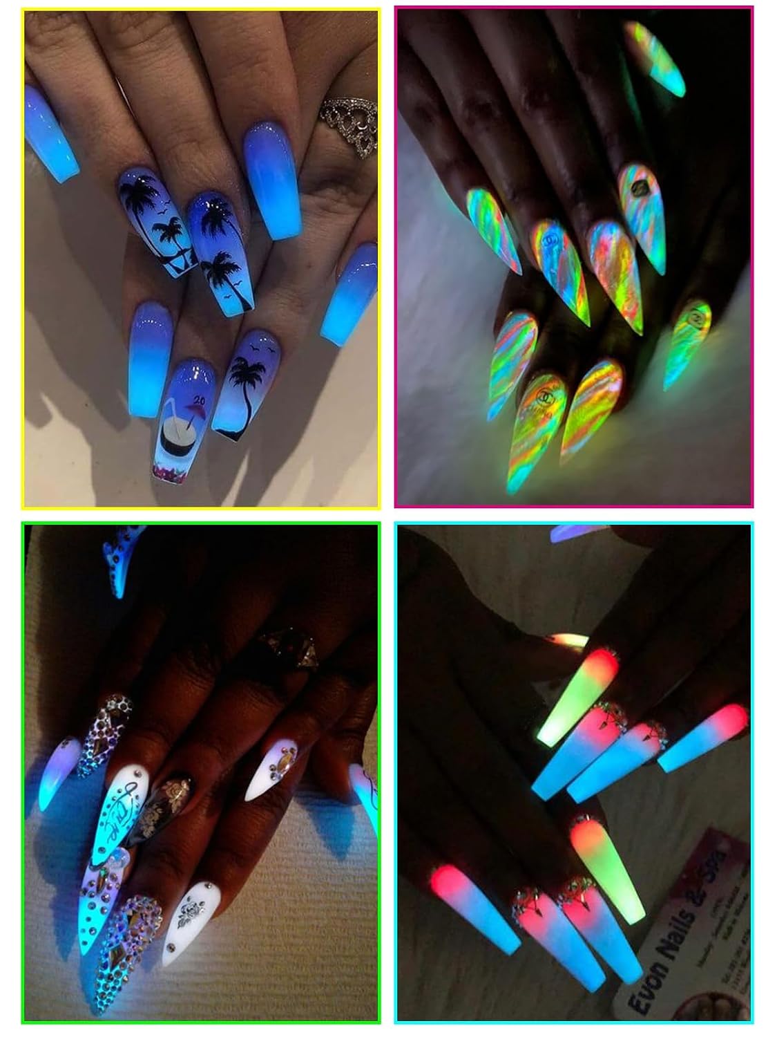 12 Boxes Luminous Pigment Nail Powder Kalolary Neon Color Nail Powder