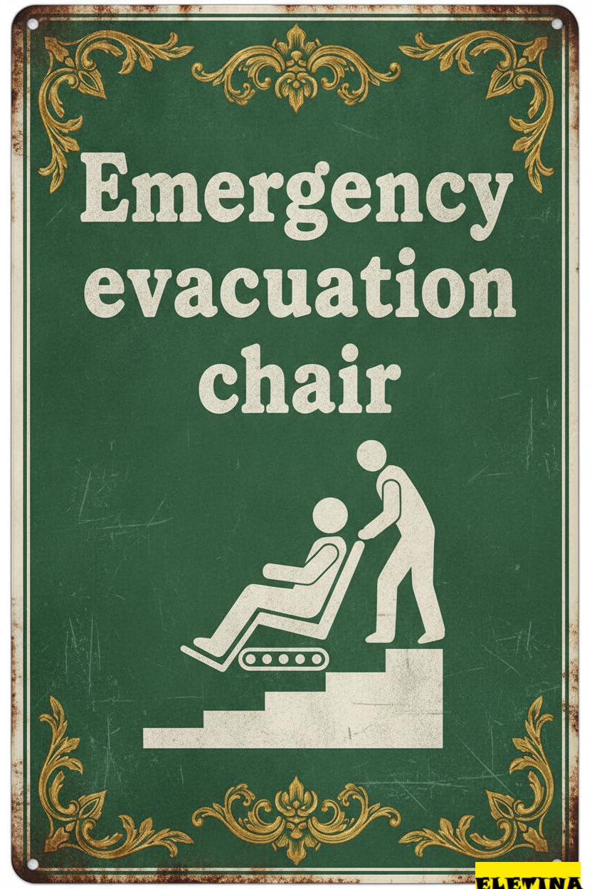 Tin Sign for Man Cave Emergency Evacuation Chair S Emergency Escape Metal 8x12 Inch Notice Danger Warning Caution Outdoor & Indoor Private Property Decorative