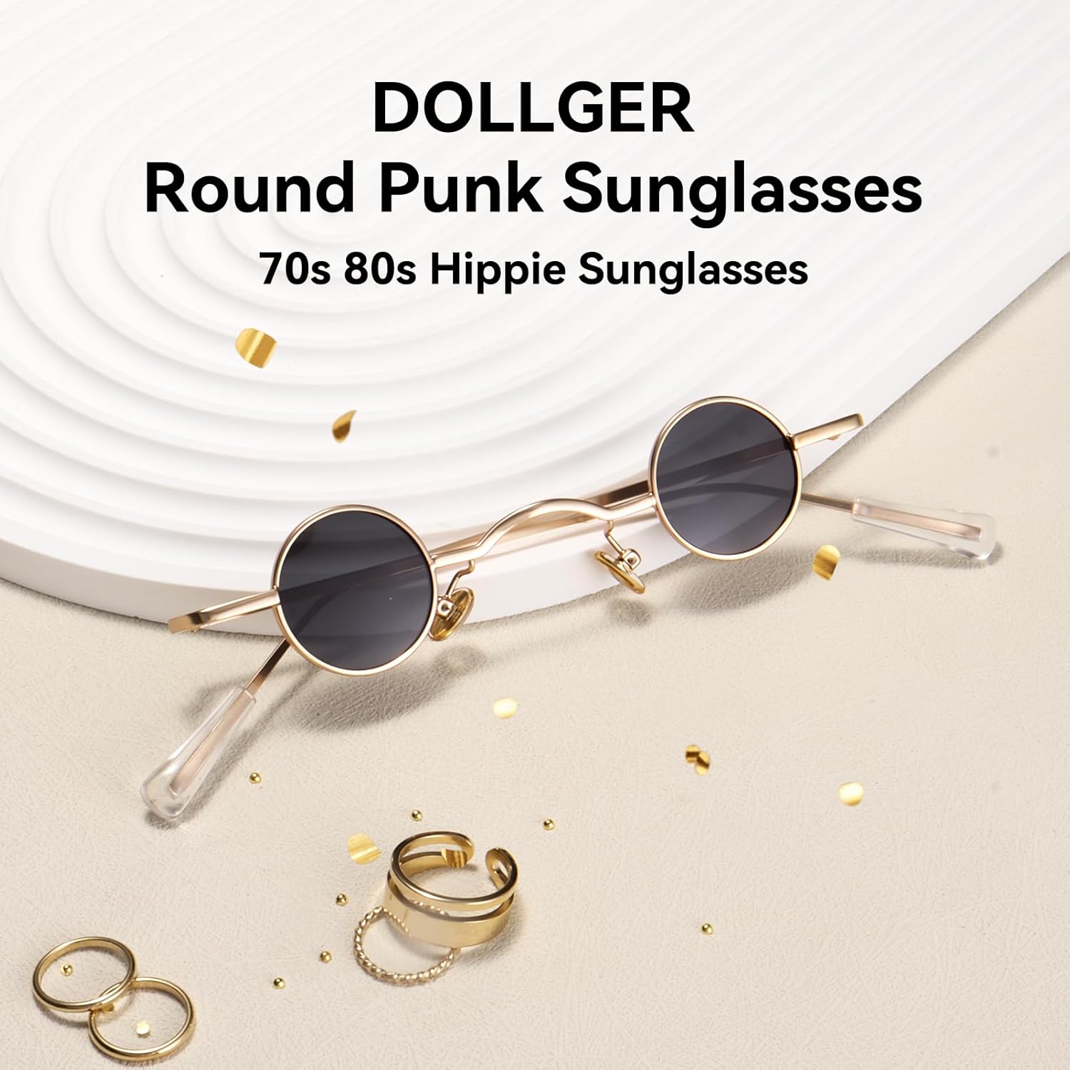 Dollger Punk Polarized Sunglasses 70s Hippie Circle Small Sun Glasses - Image 2
